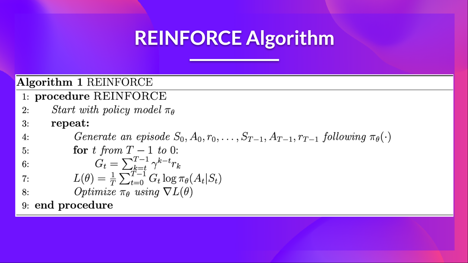 Policy gradient pseudocode